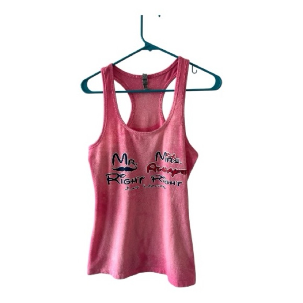 Next Level Pink Graphic Tank Top Size L “Mrs Right / Mr Right” Racerback